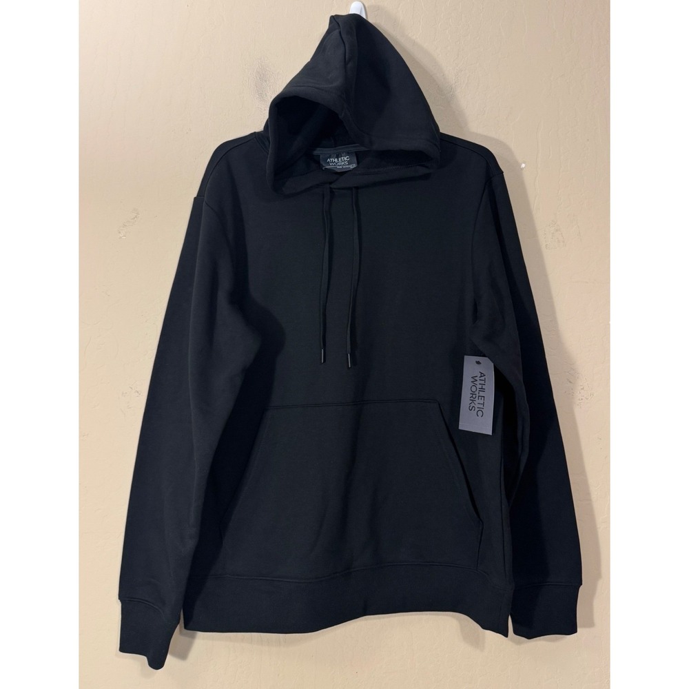 Athletic Works Hoodie Men Medium Black Casual Fleece Pullover sweatshirt NEW